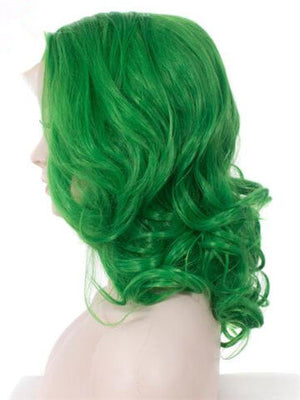 Short Lime Spring Green Wave Synthetic Lace Front Wig