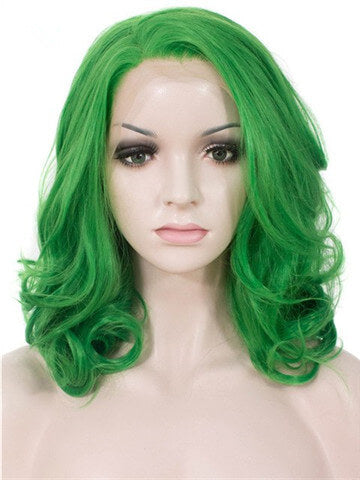 Short Lime Spring Green Wave Synthetic Lace Front Wig