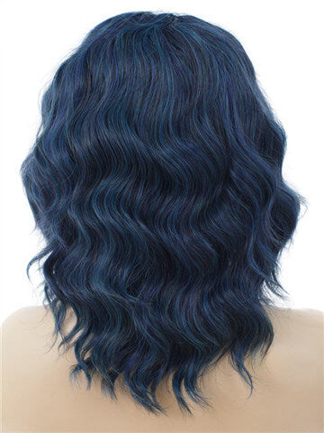 Short Midnight Blue Wave Synthetic Lace Front Wig