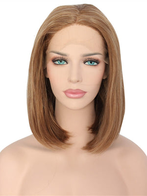 Short Mixed Chocolate Brown Highlight Bob Synthetic Lace Front Wig