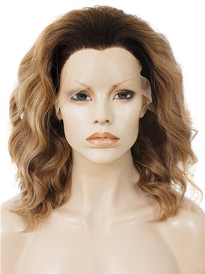 Short Ocher Ombre Wave Synthetic Lace Front Wig - FashionLoveHunter