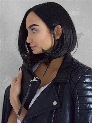 Short Off Black Bob Synthetic Lace Front Wig - FashionLoveHunter