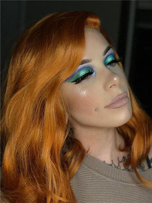 Short Orange Mullet GoldenRod Wave Synthetic Lace Front Wig