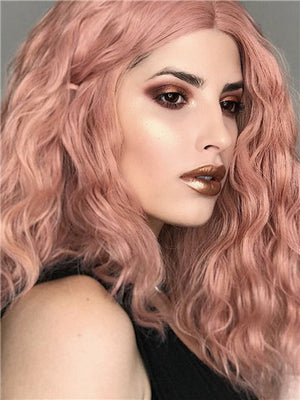 Short Peach Pink Kinky Curly Synthetic Lace Front Wig - FashionLoveHunter