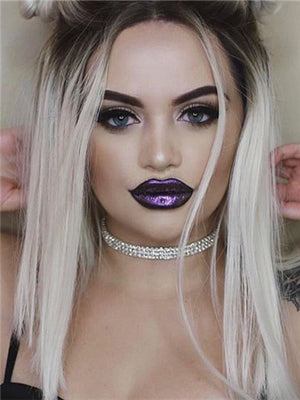 Short Platinum Blond Ombre Straight Synthetic Lace Front Wig - FashionLoveHunter