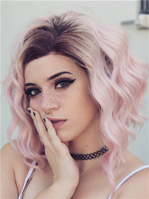 Short Prunus Pink Ombre Synthetic Lace Front Wig - FashionLoveHunter