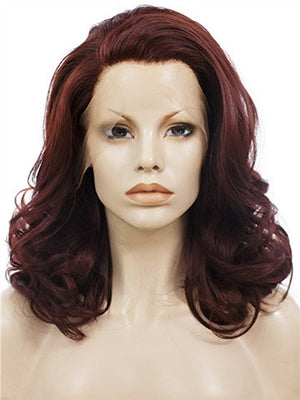 Short Reddish Brown Wavy Bob Synthetic Lace Front Wig - FashionLoveHunter