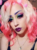 Short Rose Madder Pink Blonde Ombre Bob Synthetic Lace Front Wig