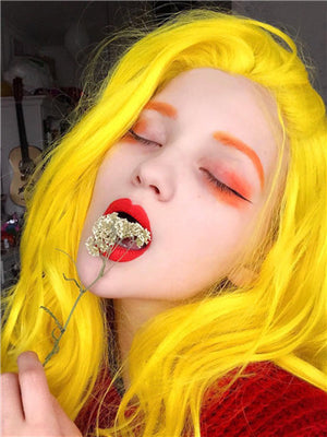 Short Scabish Lemon Yellow Synthetic Lace Front Wig - FashionLoveHunter