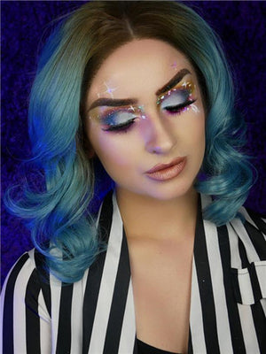 Short Teal Blue Ombre Bob Synthetic Lace Front Wig - FashionLoveHunter