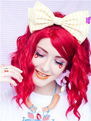 Short Triangled Cut Red Wavy Bob Synthetic Lace Front Wig - FashionLoveHunter