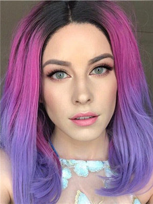 Short Violet Rosemary Mixed Bob Synthetic Lace Front Wig - FashionLoveHunter