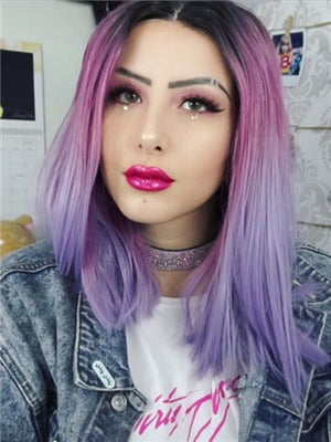 Short Violet Rosemary Mixed Bob Synthetic Lace Front Wig - FashionLoveHunter