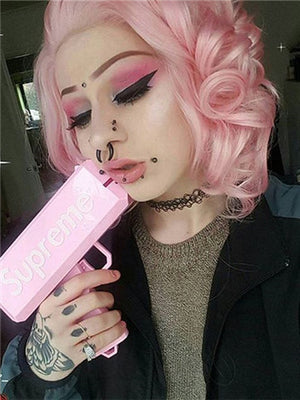 Short Weigela Pink Wave Synthetic Lace Front Wig - FashionLoveHunter