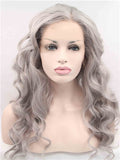 Long Pepper Silver Grey Wave Synthetic Lace Front Wig - FashionLoveHunter
