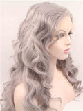 Long Pepper Silver Grey Wave Synthetic Lace Front Wig - FashionLoveHunter