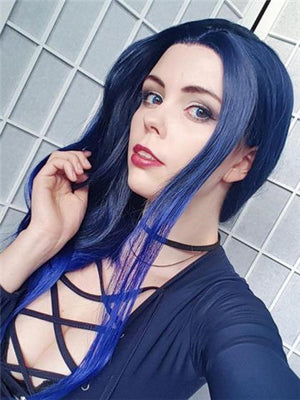 Long Dark Root Blue Highlight Ombre Straight Synthetic Lace Front Wig - FashionLoveHunter