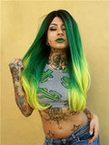 Long Forest Green To Yellow Ombre Straight Synthetic Lace Front Wig