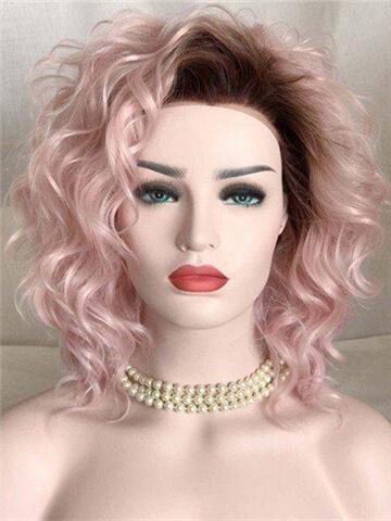 Strawberry Dream Pink Curly Bob Synthetic Lace Front Wig  display picture 1