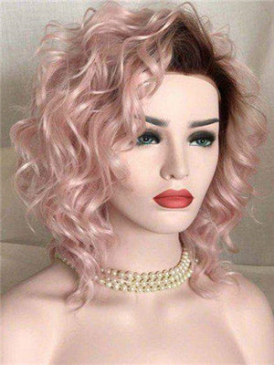 Strawberry Dream Pink Curly Bob Synthetic Lace Front Wig - FashionLoveHunter