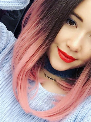 Twisted Dahlia Warm Pink Bob Synthetic Lace Front Wig - FashionLoveHunter