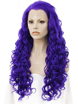 Long Violet Purple Spiral Curly Synthetic Lace Front Wig - FashionLoveHunter