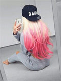 Long Warm Pink Strawberry Milkshake Ombre Synthetic Lace Front Wig - FashionLoveHunter