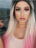 Long Warm Pink Strawberry Milkshake Ombre Synthetic Lace Front Wig - FashionLoveHunter