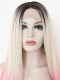 Long Warm Pink Strawberry Milkshake Ombre Synthetic Lace Front Wig - FashionLoveHunter