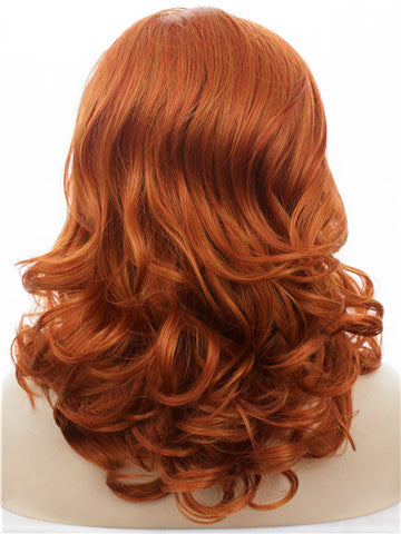 Middle Length Pumpkin Orange Sunset Wave Synthetice Lace front Wig - FashionLoveHunter