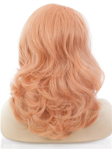Middle-length Campsis Grandiflora Peach Pink Wave Synthetic Lace Front Wig - FashionLoveHunter