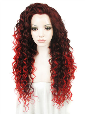 Long Auburn Red Ombre Wavy Curly Synthetice Lace front Wig - FashionLoveHunter