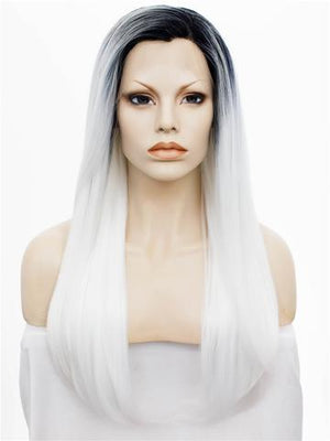 Long Black White Ombre Synthetic Lace Front Wig - FashionLoveHunter