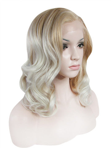 Short Ash Gold To Blonde Ombre Wave Bob Synthetice Lace front Wig - FashionLoveHunter