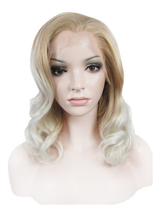 Short Ash Gold To Blonde Ombre Wave Bob Synthetice Lace front Wig - FashionLoveHunter