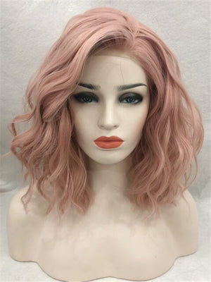 Short Coral Pink Wave Synthetic Lace Front Wig