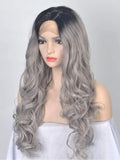 BLACK TO GREY OMBRE WAVY SYNTHETIC LACE FRONT WIG - FashionLoveHunter
