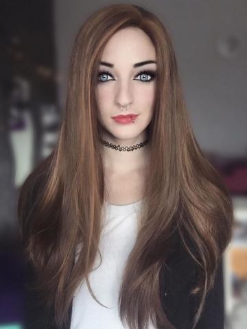 Long Brown Chocolate Ombre Straight Synthetic Lace Front Wig - FashionLoveHunter