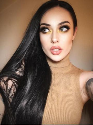 Long Jet Black Straight Synthetic Lace Front Wig - FashionLoveHunter