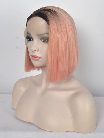 Short Minium Pink Bob Ombre Synthetic Lace Front Wig - FashionLoveHunter