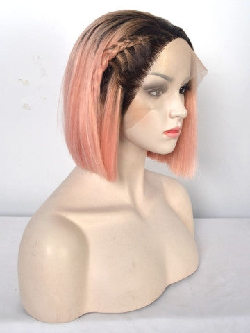 Short Minium Pink Bob Ombre Synthetic Lace Front Wig - FashionLoveHunter