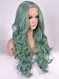 Long Emerald Green Wavy Synthetic Lace Front Wig - FashionLoveHunter