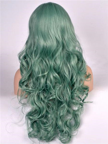Long Emerald Green Wavy Synthetic Lace Front Wig - FashionLoveHunter