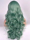 Long Emerald Green Wavy Synthetic Lace Front Wig - FashionLoveHunter