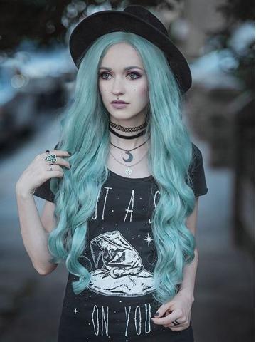 Long Emerald Green Wavy Synthetic Lace Front Wig - FashionLoveHunter