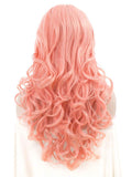 Coral Pink Long Wavy Glueless Lace Front Wigs - Imstylewigs