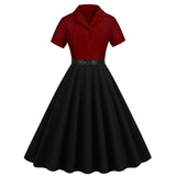 1950s Floral Patchwork V Collar Swing Dress With Belt