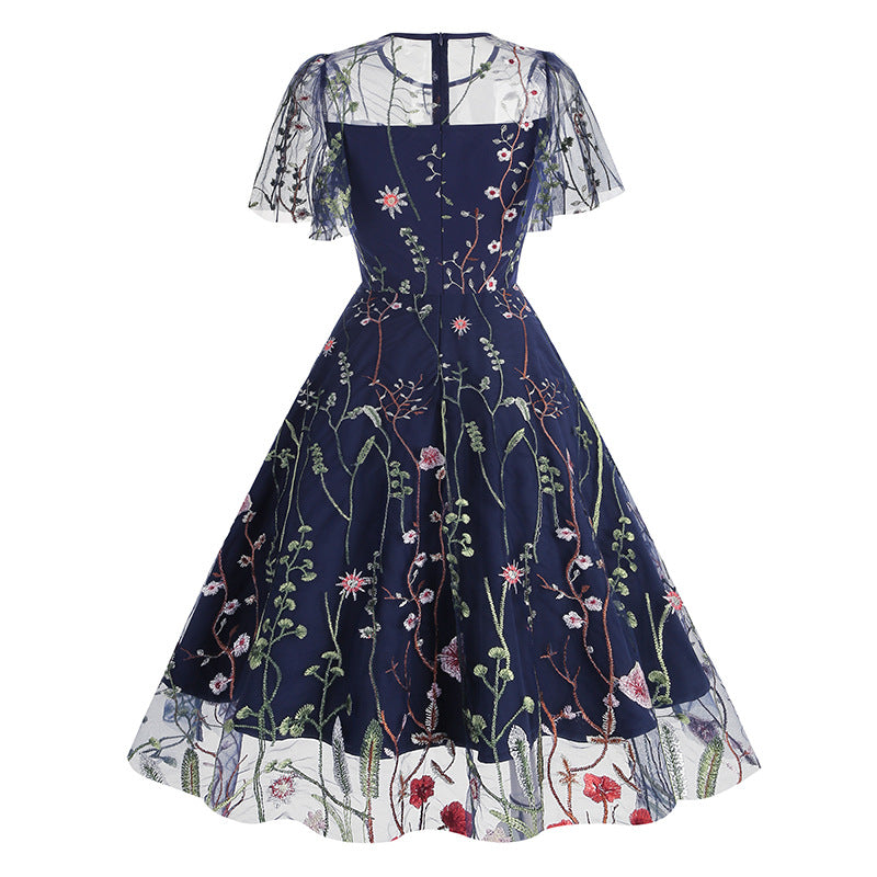 New 1950s Floral Patchwork Lace Dress