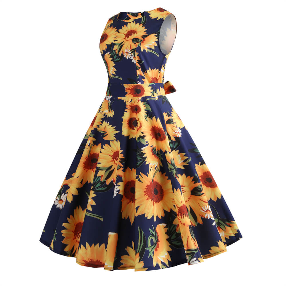 1950s Floral Bow Swing Dress