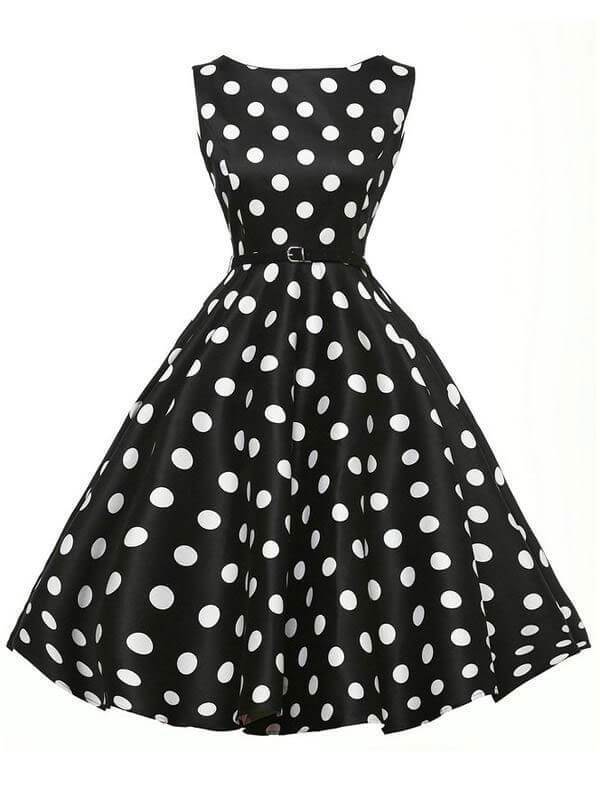 Black 1950s Polka Dot Belted Dress